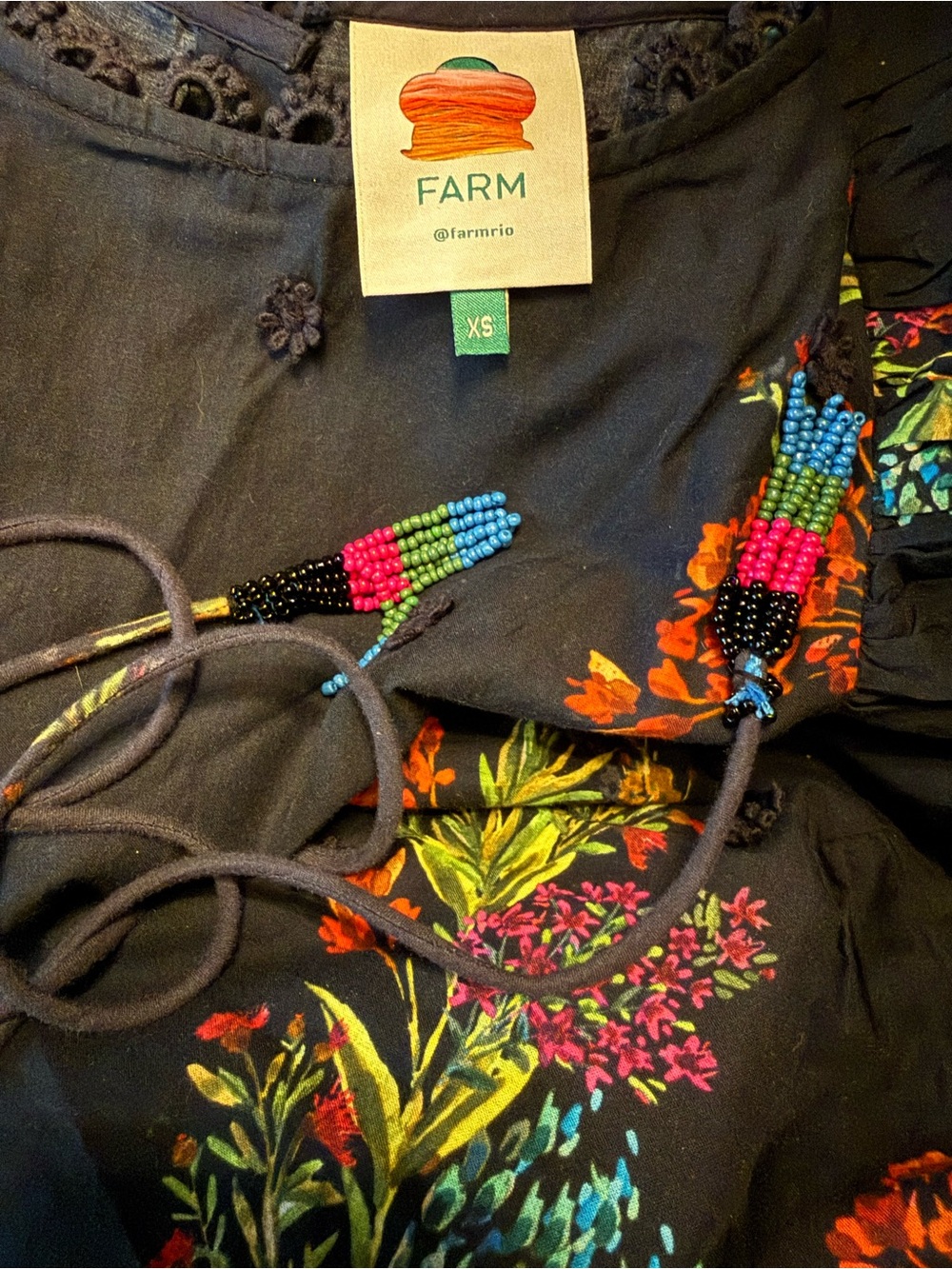 Farm Rio Louise Black Floral Embroidered A-Line Mini Dress XS - Picture 7 of 9